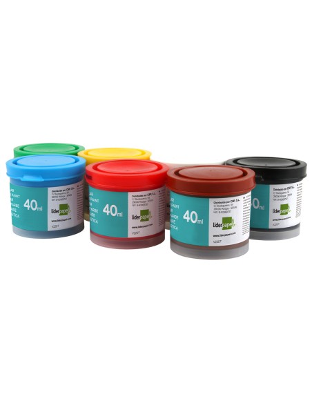 Tempera escolar liderpapel 40 ml caja 7 colores surtidos + pincel