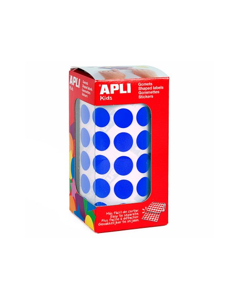Gomets autoadhesivos circulares 15 mm azul en rollo con 2832 unidades