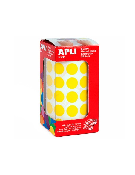 Gomets autoadhesivos circulares 15 mm amarillo en rollo con 2832 unidades
