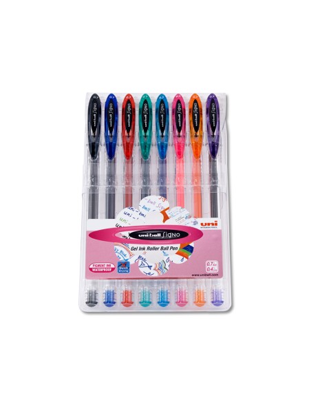 Boligrafo uni ball um-120 signo 0,7 mm tinta gel estuche de 8 colores basicos