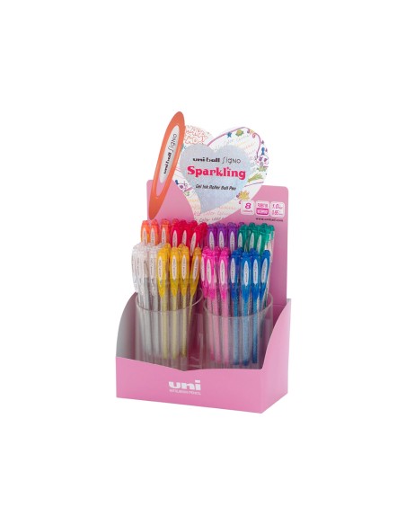 Boligrafo uni ball um-120 signo 0,7 mm tinta gel expositor de 48 colores con purpurina