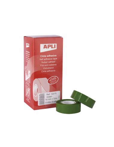 Cinta adhesiva apli 33 m x 19 mm color verde