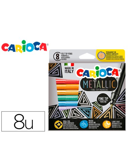 Rotulador carioca metallic punta fina caja de 8 unidades colores surtidos