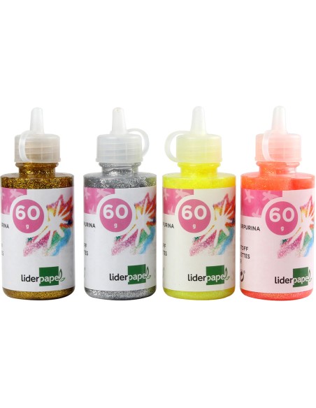 Purpurina pegamento liderpapel fantasia colores metalicos surtidos bote de 60 gr