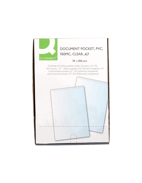 Funda portadocumento q-connect din a7 150 micras pvc transparente con uñero 84x115 mm