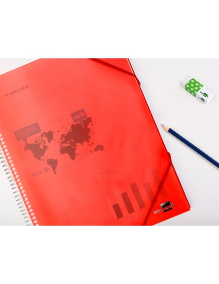 Carpeta liderpapel escaparate con espiral 80 fundas polipropileno din a4 rojo
