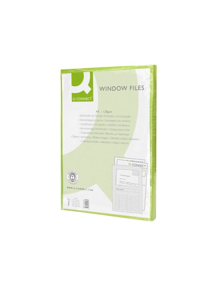 Subcarpeta cartulina q-connect din a4 verde con ventana transparente 120 gr