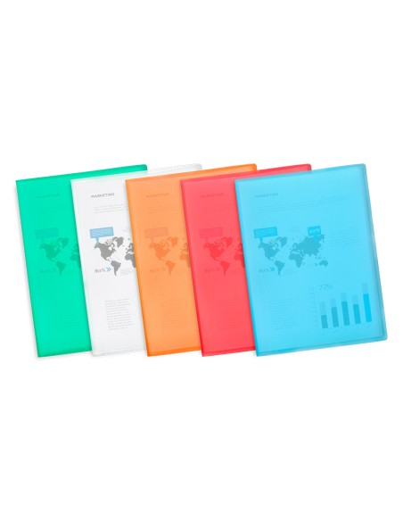 Carpeta liderpapel escaparate 47051 40 fundas polipropileno traslucida din a4 naranja frosty