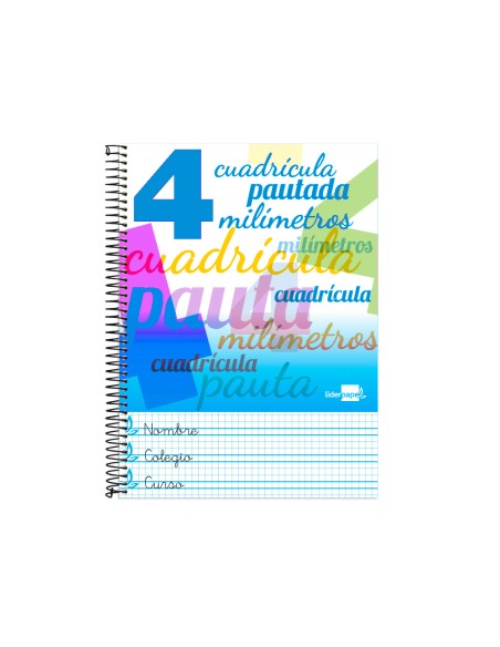 Cuaderno espiral liderpapel folio pautaguia tapa blanda 80h 75gr cuadro pautado 4mm co lores surtidos