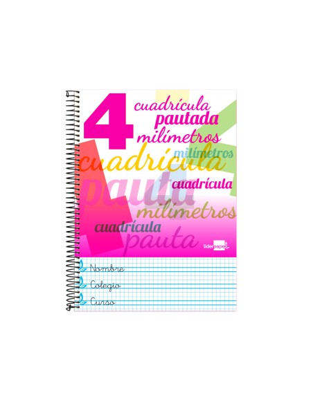 Cuaderno espiral liderpapel folio pautaguia tapa blanda 80h 75gr cuadro pautado 4mm co lores surtidos