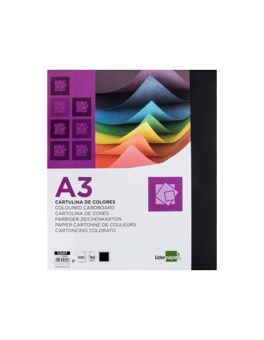 Cartulina liderpapel a3 180g/m2 negro paquete...