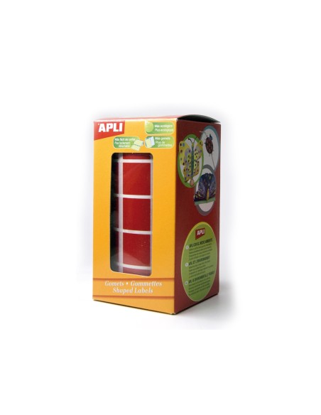 Gomets autoadhesivos cuadrados 20x20 mm rojo rollo de 1770 unidades