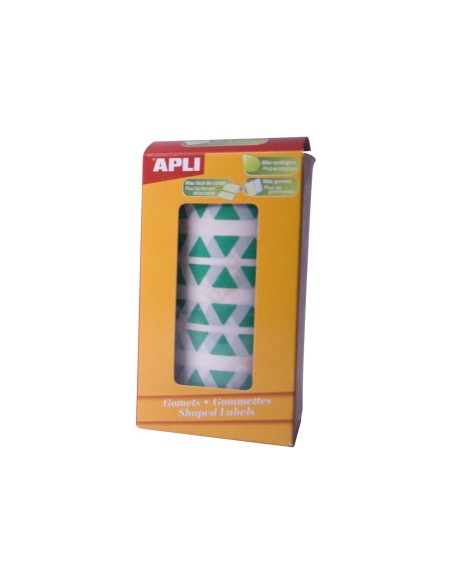 Gomets autoadhesivos triangulares 21x21x21 mm verde rollo de 2832 unidades