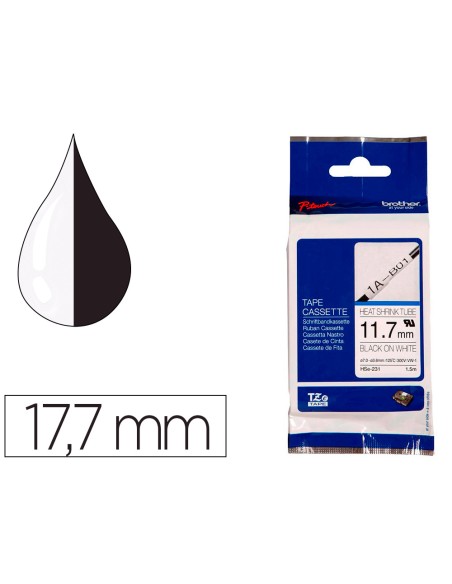 Cinta brother hse 231 termoretractible 11,7 mm negro/blanco
