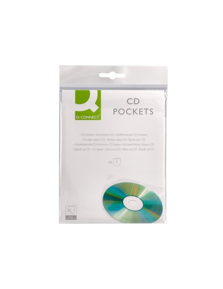 Funda autoadhesiva para cd q-connect con solapa pack de 10 unidades
