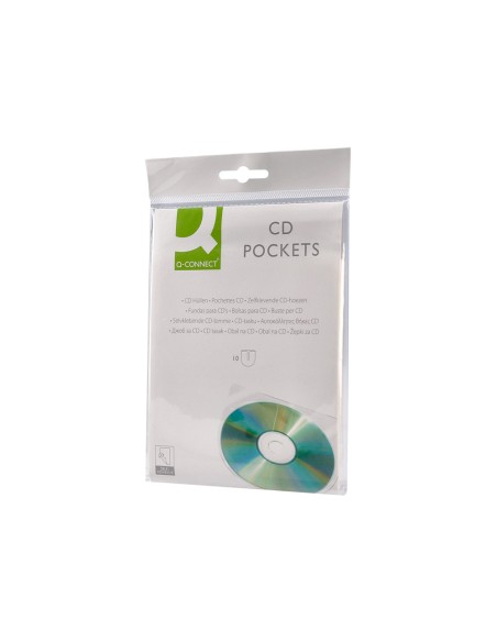 Funda autoadhesiva para cd q-connect con solapa pack de 10 unidades