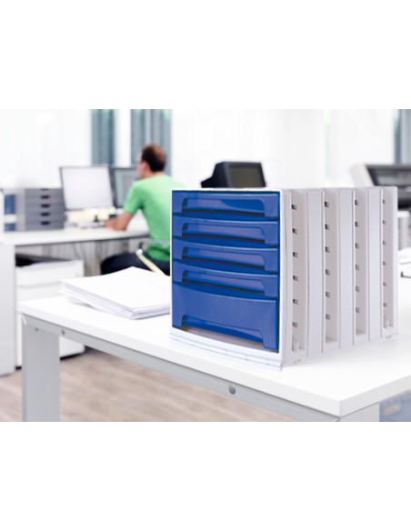 Fichero cajones de sobremesa archivo 2000 305x370x215 mm bandeja organizadora superior 6 cajones azul opaco