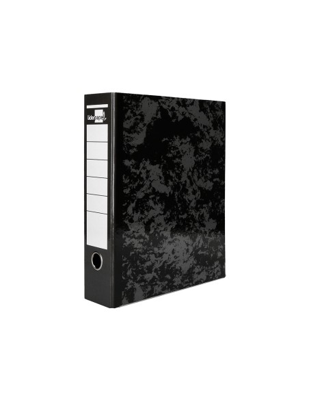 Archivador de palanca liderpapel carton forrado din a4 jaspeado negro sin caja mecanismo palanca desmontado