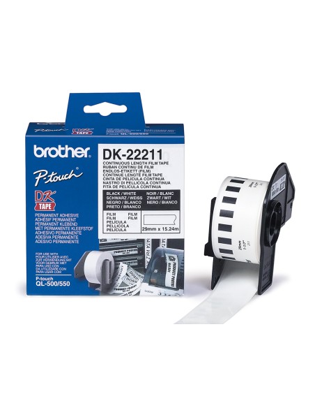 Etiqueta brother dk22211 cinta plastica continua adhesiva blanca 29mmx15,24 m