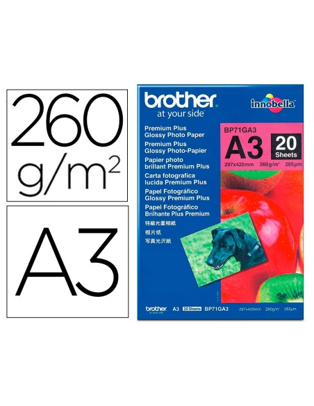 Papel fotografico brother premium plus brillo din a3 260g/m2 ink-jet pack de 20 hojas