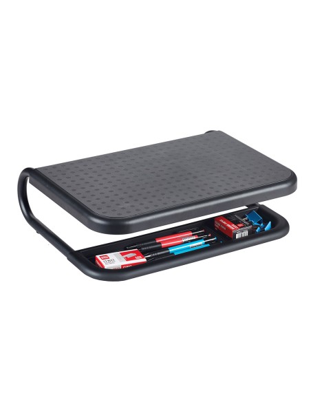 Soporte q-connect para portatil y monitor de pc con bandeja organizadora color negro 380x295x110 mm