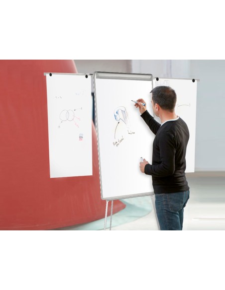 Pizarra blanca q-connect con tripode 90x70x195cm y brazos extensibles para conferencias superficie laminada