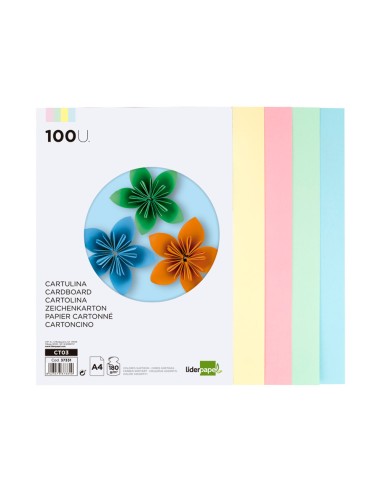 Cartulina liderpapel a4 180g/m2 4 colores...