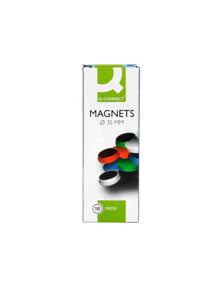 Iman para sujecion q-connect ideal para pizarras magneticas35 mm colores surtidos caja de 10 unidades