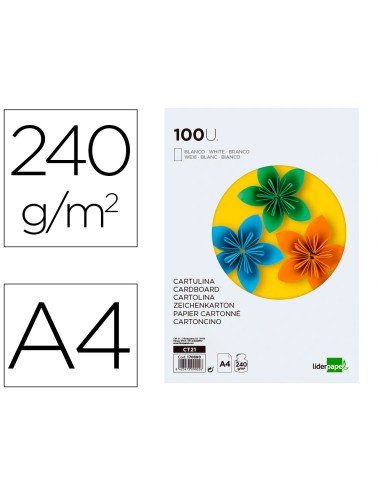 Cartulina liderpapel a4 240g/m2 blanco paquete...