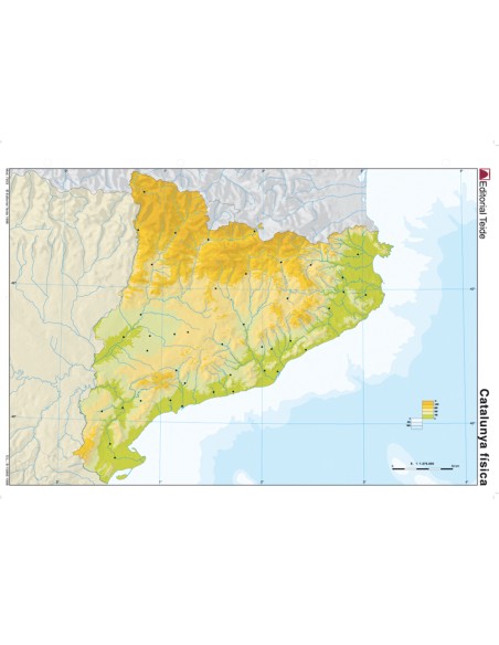 Mapa mudo color din a4 cataluña fisico