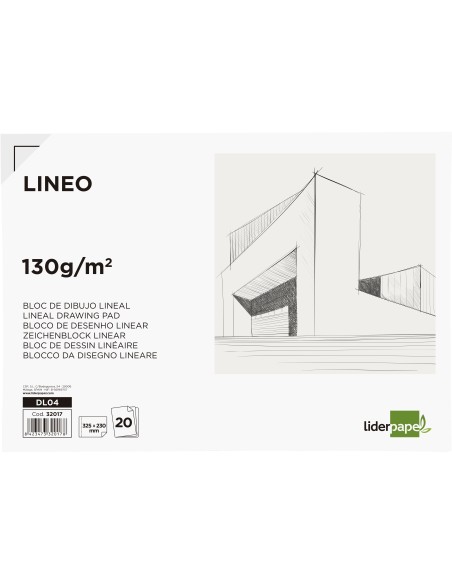 Bloc dibujo liderpapel lineal encolado 230x325mm 20 hojas 130 gr/m2 con recuadro