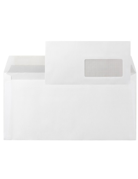 Sobre liderpapel n.3 blanco din americano ventana derecha 110x220mm tira de silicona system open caja de 500 unidad