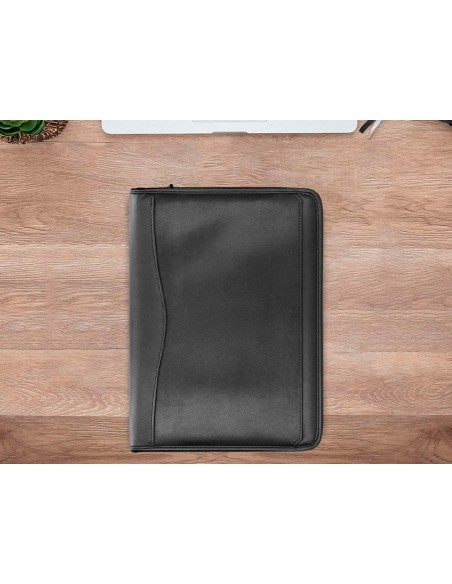 Carpeta portafolios q-connect cremallera 4 anillas 20 mm concalculadora con bolsa para movil color negro 260x355 mm