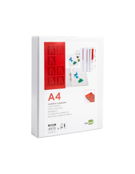 Carpeta canguro 2 anillas mixtas 25mm liderpapel a4 plastico color blanco