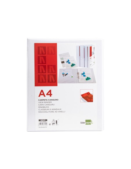 Carpeta canguro 2 anillas mixtas 16mm liderpapel a4 plastico color blanco