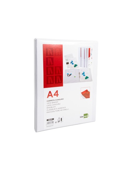 Carpeta canguro 2 anillas mixtas 16mm liderpapel a4 plastico color blanco