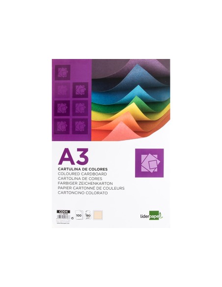Cartulina liderpapel a3 180g/m2 crema paquete de 100 hojas