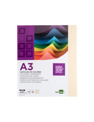 Cartulina liderpapel a3 180g/m2 crema paquete...
