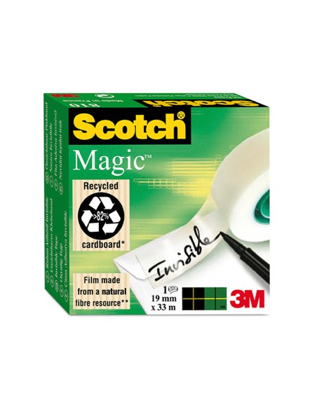 Cinta adhesiva scotch magic invisible 33 m x 19 mm pack de 6 unidades