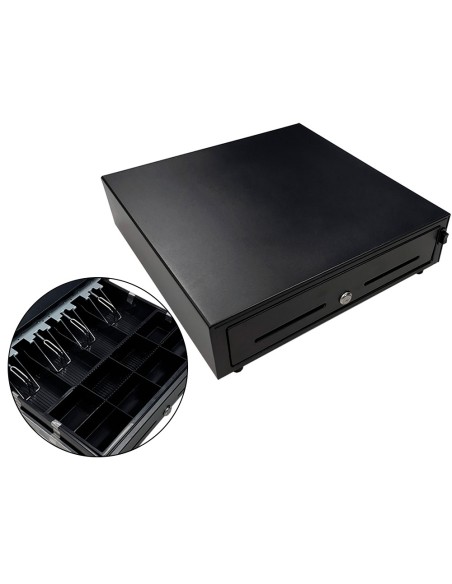Cajon portamonedas 8 monederos 4 billeteros apertura manual y llave color negro 410x415x110 mm