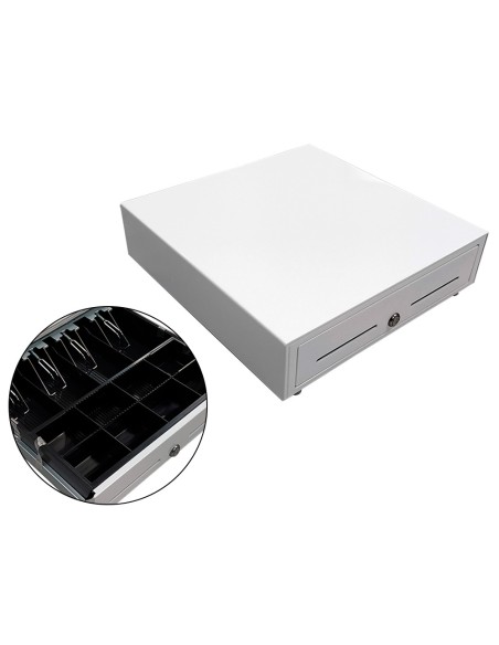 Cajon portamonedas 8 monederos 4 billeteros con llave electrico blanco 410x415x110mm