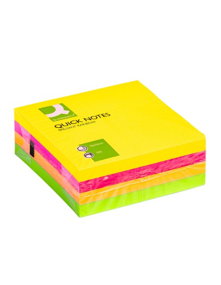Bloc de notas adhesivas quita y pon q-connect 76x76 mm fluorescente con 320 hojas