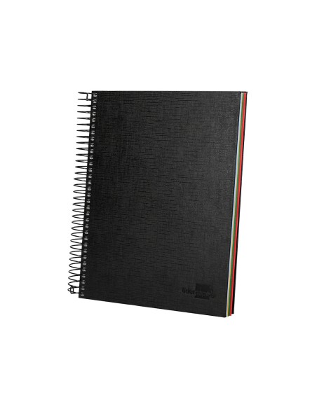 Cuaderno espiral liderpapel a5 micro papercoat tapa forrada 140h 75gr cuadro5mm 5 banda s 6 taladros negro