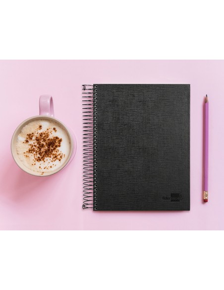 Cuaderno espiral liderpapel a5 micro papercoat tapa forrada 140h 75gr cuadro5mm 5 banda s 6 taladros negro