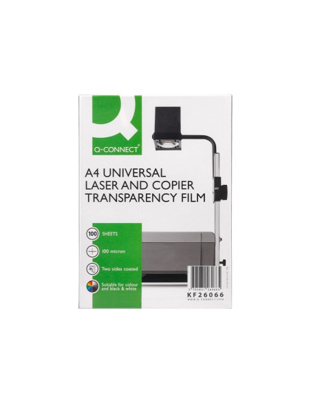 Transparencia q-connect din a4 kf26066 para fotocopiadora tratada dos caras caja de 100 hojas