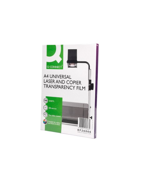 Transparencia q-connect din a4 kf26066 para fotocopiadora tratada dos caras caja de 100 hojas