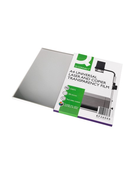 Transparencia q-connect din a4 kf26066 para fotocopiadora tratada dos caras caja de 100 hojas