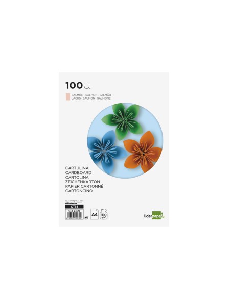 Cartulina liderpapel a4 180g/m2 salmon paquete de 100 hojas