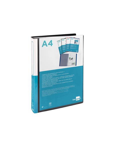Carpeta liderpapel personaliza 37715 20 fundas canguro polipropileno din a4 negra portada y lomo personalizable