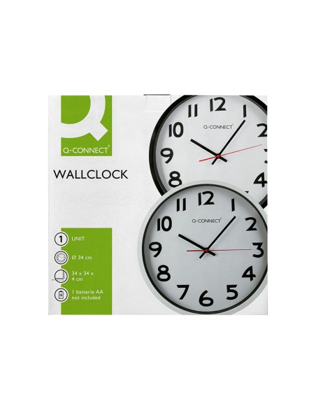 Reloj q-connect de pared plastico oficina redondo 34 cm marco negro